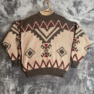 Gian Alberto Pullover Sweater Aztec Size Medium Brown Knit Geometric Pattern
